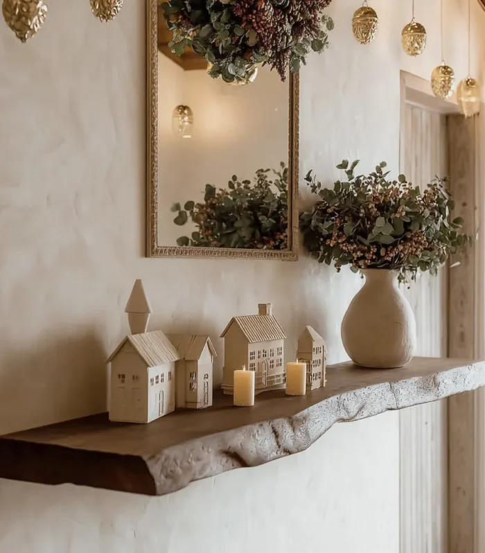 Farmhouse Natural Edge Floating Wall Shelf Solid Wood