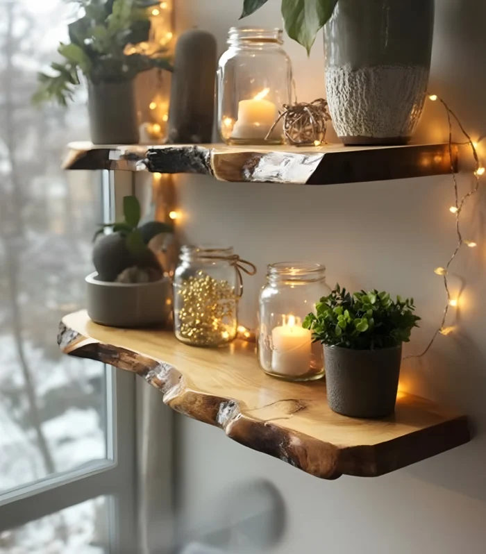 Walnut Natural Edge Floating Wall Shelves Farmhouse Holiday Decor